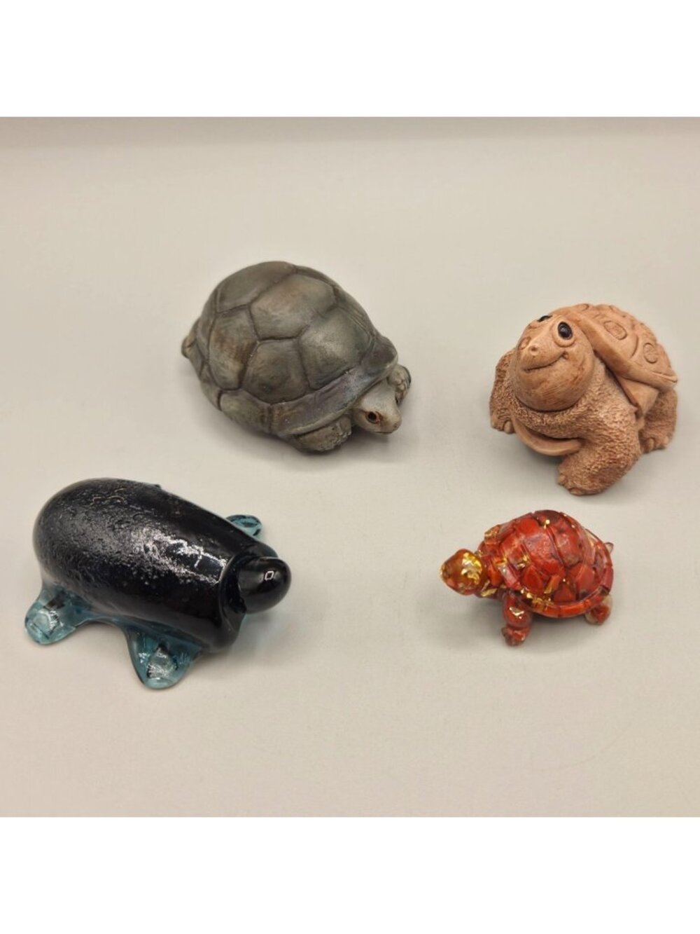 Turtle Figurines Ceramic Glass Red Jasper in Resin Mixed Lot of 4
